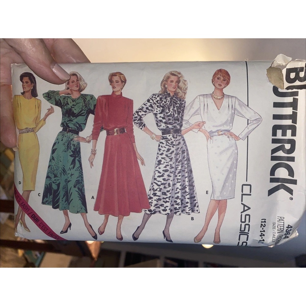 Vintage 1986 Butterick Classics Dress Pattern 4364 Sizes 12-16 Uncut FF